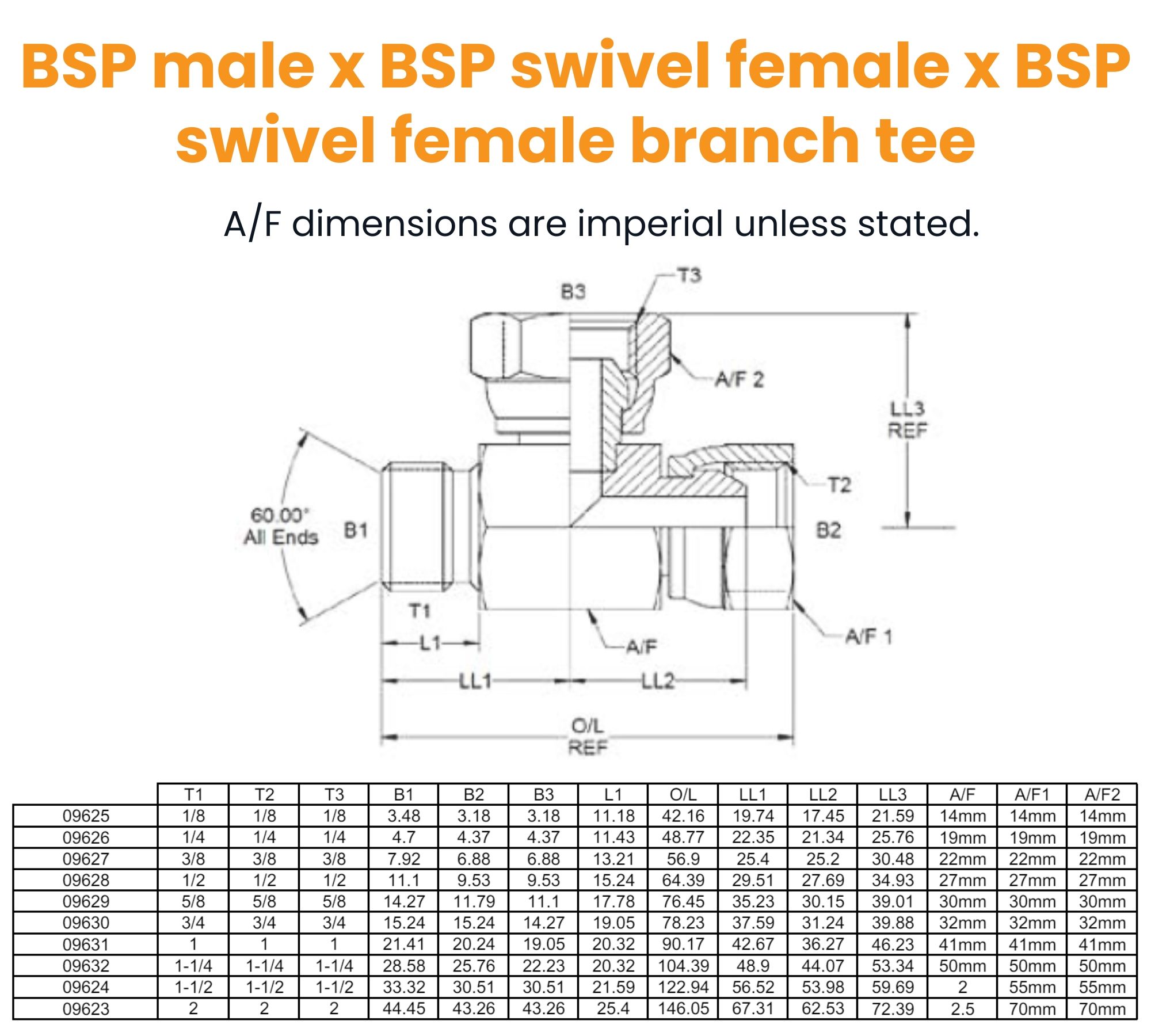 1/8 BSP M/F/F Tee Hydraulic Adaptor